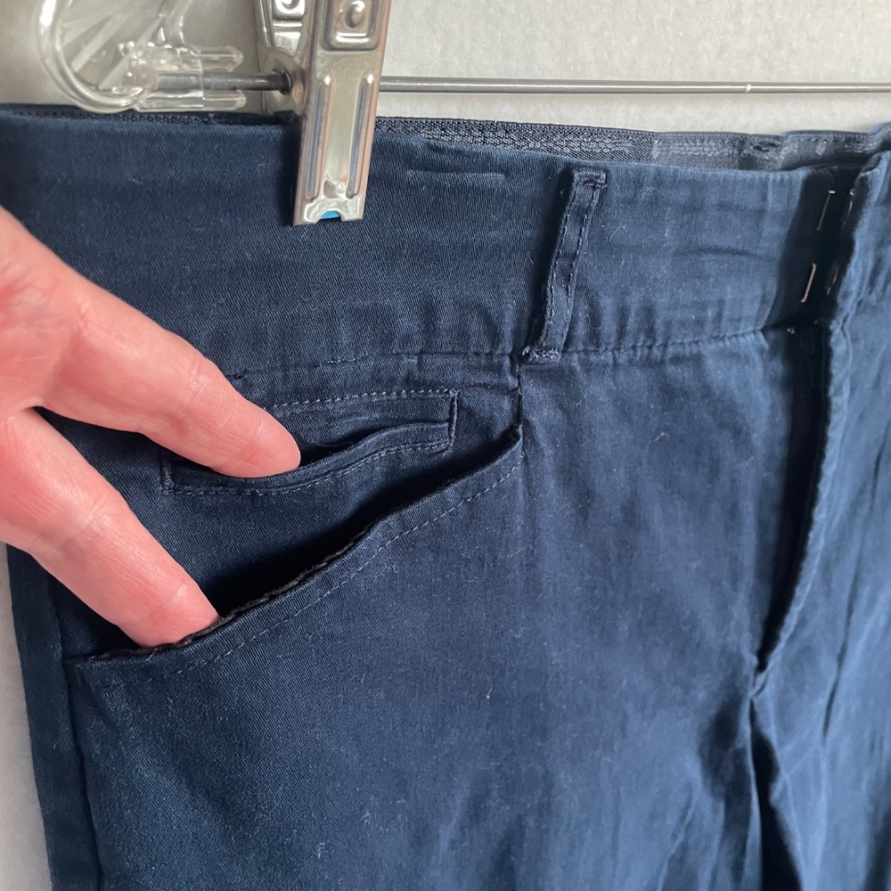 Navy Blue Staight-leg High-Rise Comfort Waist Cotton Pants, Size 16 - Picture 5 of 8
